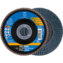 PFERD  Ściernica listkowa POLIFAN PFC 125 x 22,23 mm stożkowa Z40 linia uniwersalna PSF STEELOX stal/stal nierdzewna