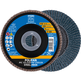 PFERD  Ściernica listkowa POLIFAN PFC 125 x 22,23 mm stożkowa Z120 linia uniwersalna PSF STEELOX stal/stal nierdzewna