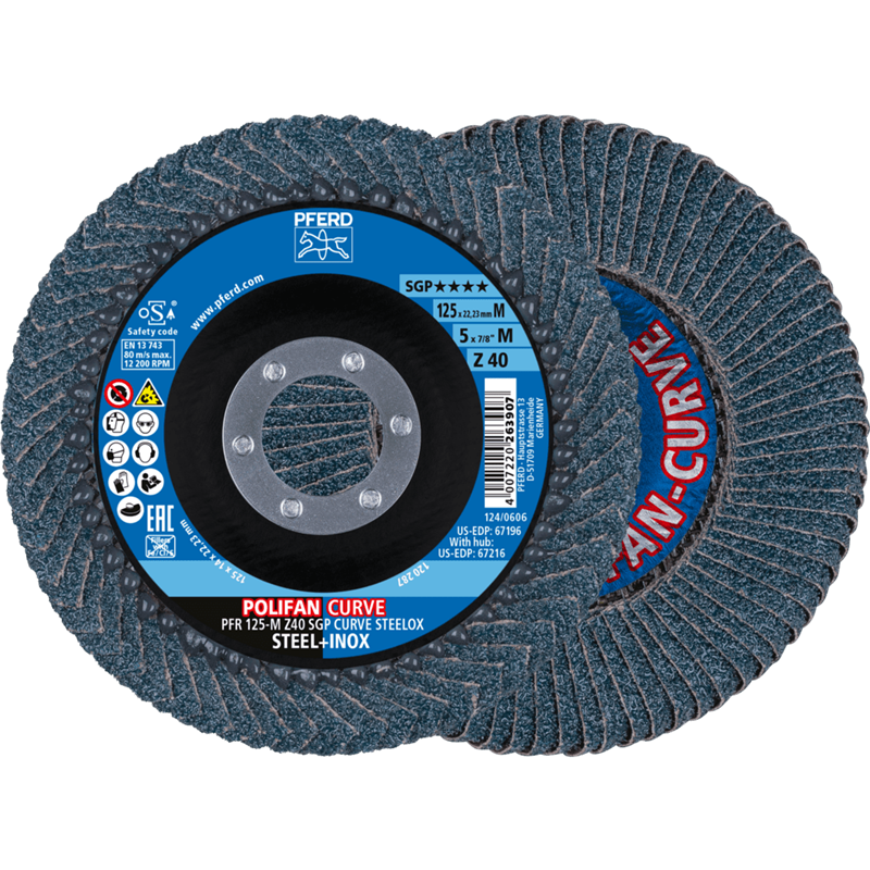 PFERD  Ściernica listkowa POLIFAN CURVE PFR 125 x 22,23 mm szerokość M Z40 SGP STEELOX do stali/stali nierdzewnej
