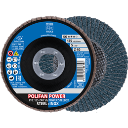 PFERD  Ściernica listkowa POLIFAN POWER PFC 125 x 22,23 mm stożkowa Z40 SG STEELOX do stali/stali szlachetnej (2)
