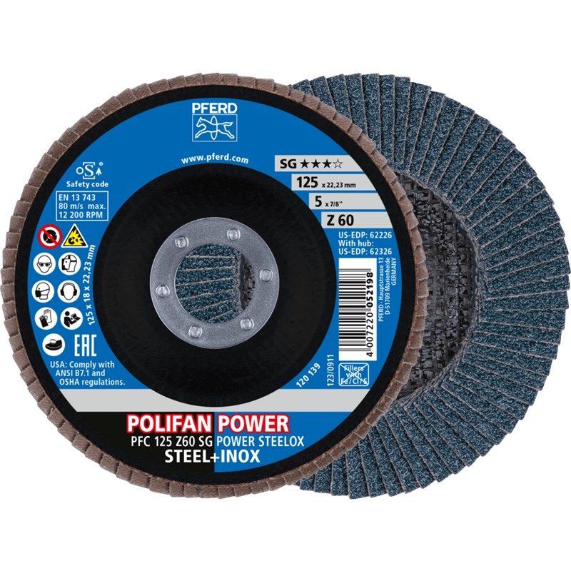 PFERD  Ściernica listkowa POLIFAN POWER PFC 125 x 22,23 mm stożkowa Z60 SG STEELOX do stali/stali szlachetnej (2)