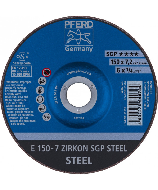 PFERD Sciernice tarczowe do zdzierania E 150-7 ZIRKON SGP STEEL