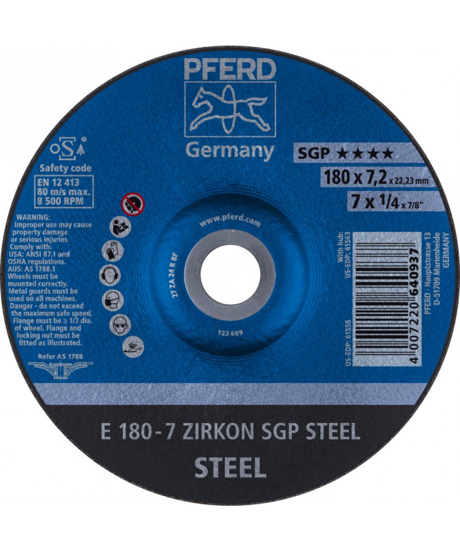 PFERD Sciernice tarczowe do zdzierania E 180-7 ZIRKON SGP STEEL